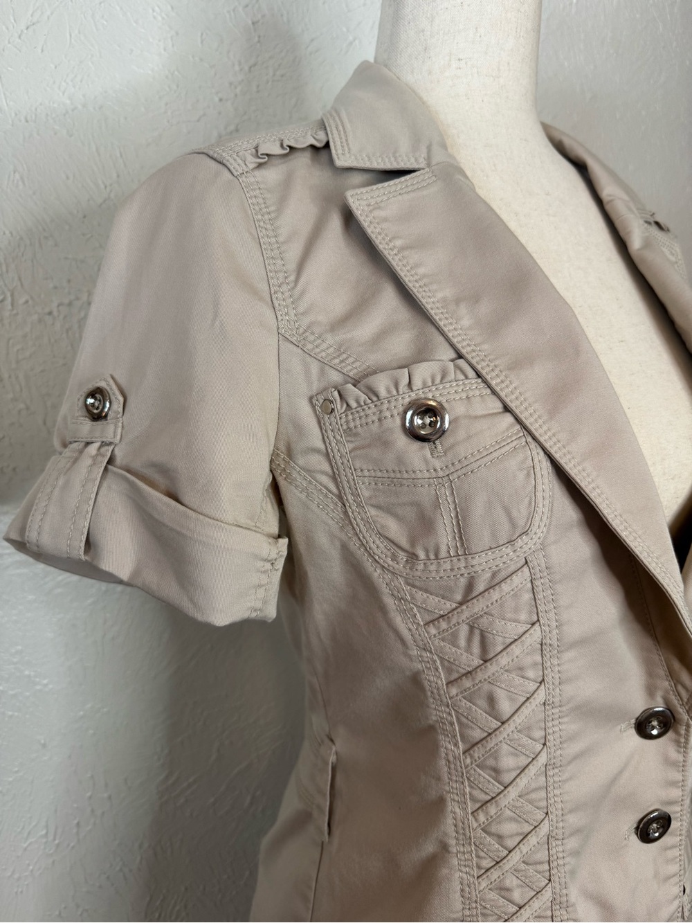 White House Black Market Short-Sleeve Tailored Safari Utility Jacket 2 - Picture 2 of 8